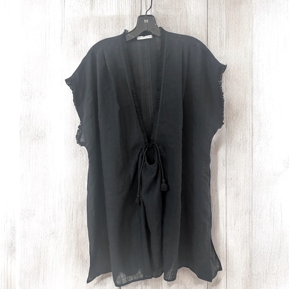 Robin Piccone Michelle Fringe Black Swim Coverup Tunic -Sz Lg -XL - Picture 6 of 11